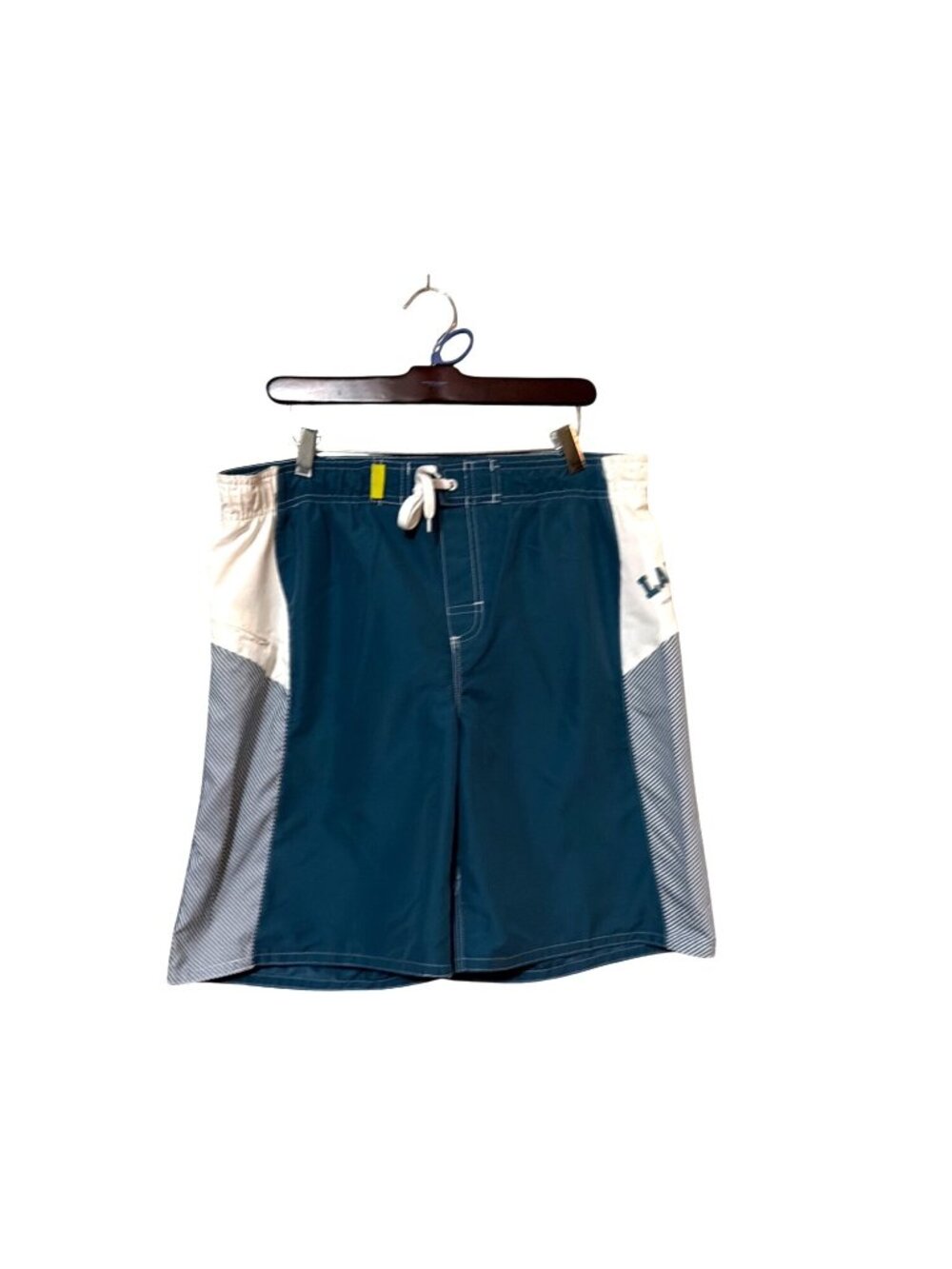 Landshark Lager Mens Swim Trunks Board Shorts L Teal & White Drawstring Waist‎